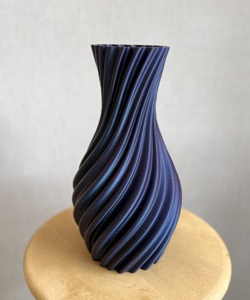 3D geprinte unieke vaas, donkerpaars blauw  33cm